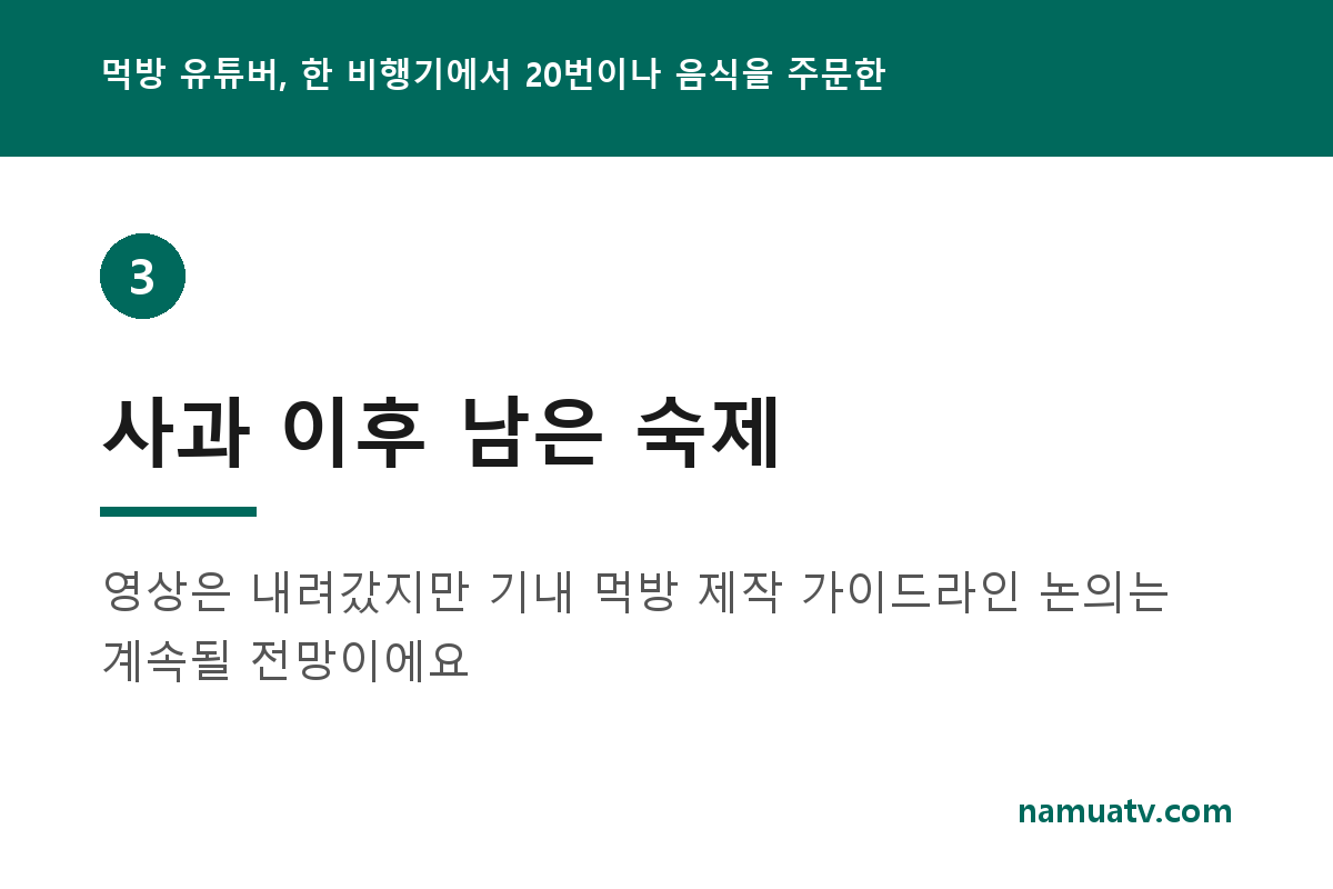 먹방 유튜버, 한 비행기에서 20번이나 음식을 주문한 후 사과하다 - 사과 이후 남은 숙제
