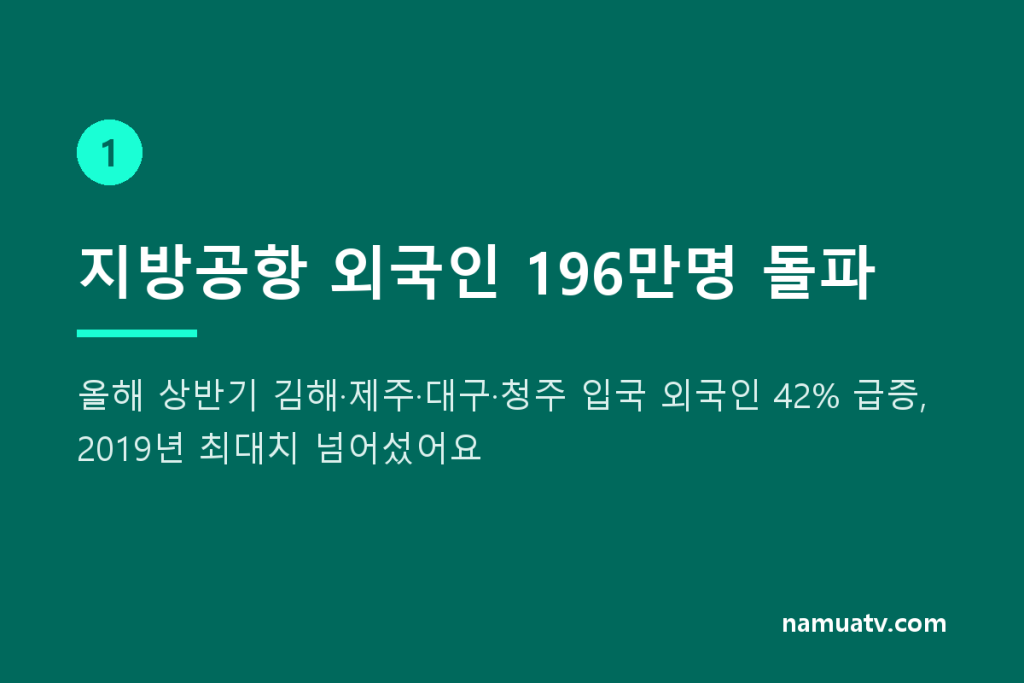 지역관광 열풍에 지방공항 외국인 입구 최 - 지방공항 외국인 196만명 돌파